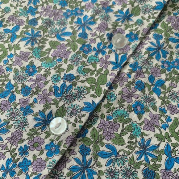 Vintage 50’s 60’s Sleeveless Floral Button Up Blue Blouse Top Prep Cottagecore - Picture 4 of 9